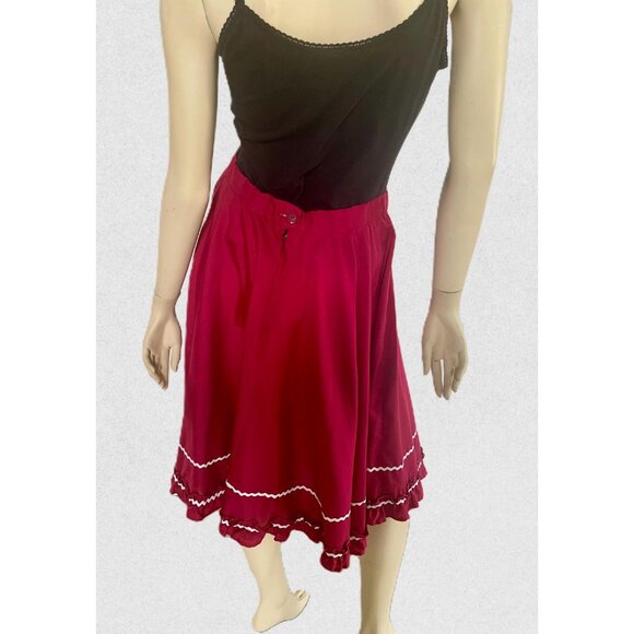 Vintage Maroon Square Dancing Skirt - Ruffle Trim, Size M - Picture 5 of 10